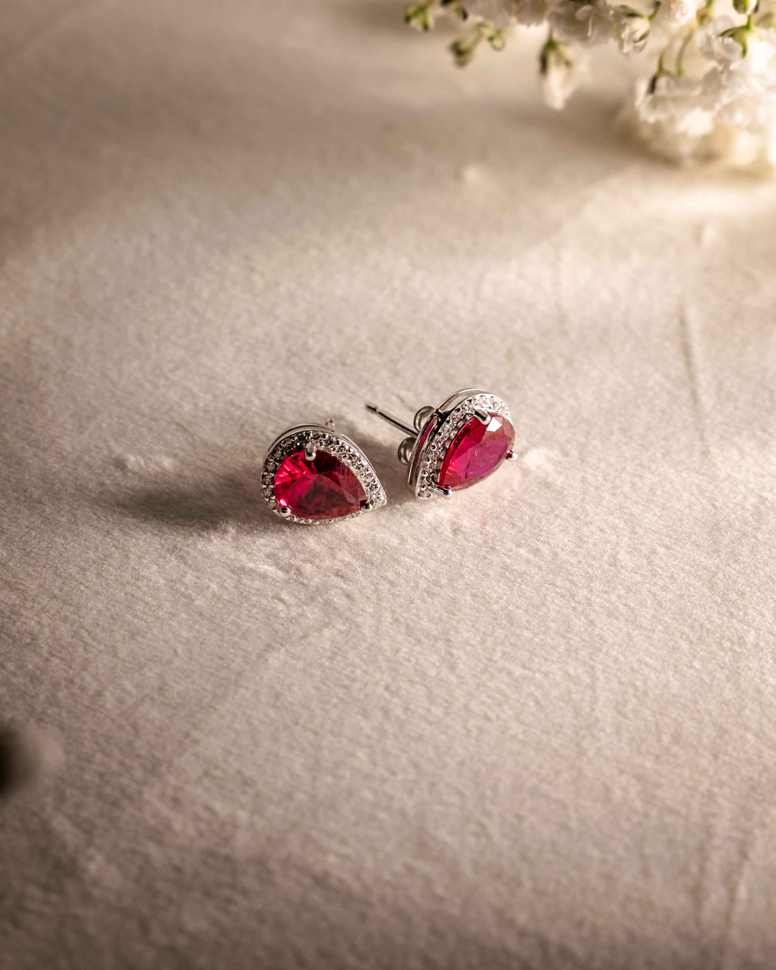 ORECCHINI LINEA ANGELICA GOCCIA ROSSA IN ARGENTO 925 E ZIRCONI