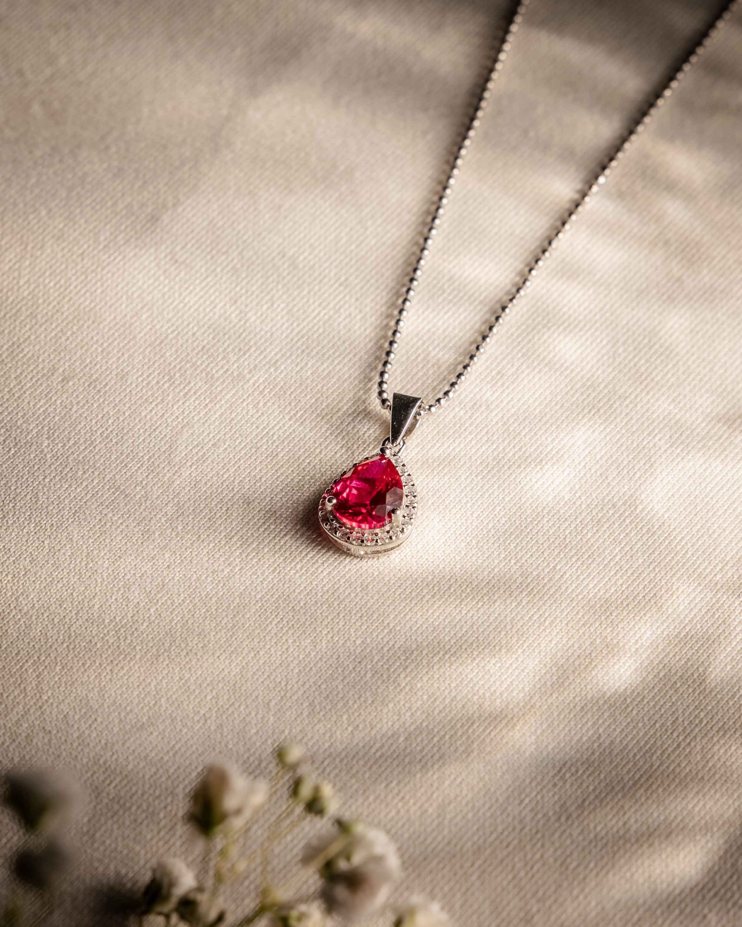 COLLANA LINEA ANGELICA GOCCIA ROSSA IN ARGENTO 925 E ZIRCONI