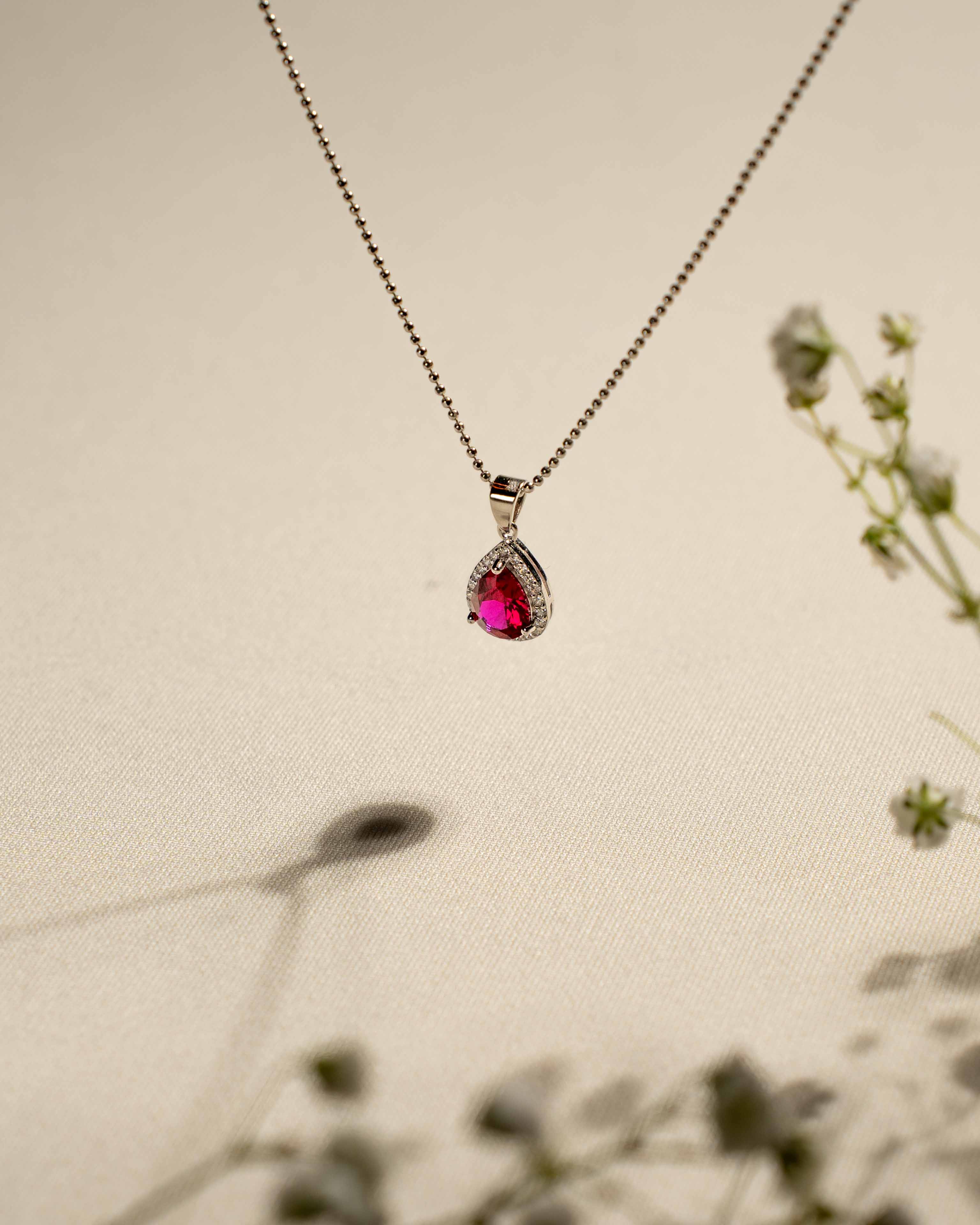 COLLANA LINEA ANGELICA GOCCIA ROSSA IN ARGENTO 925 E ZIRCONI