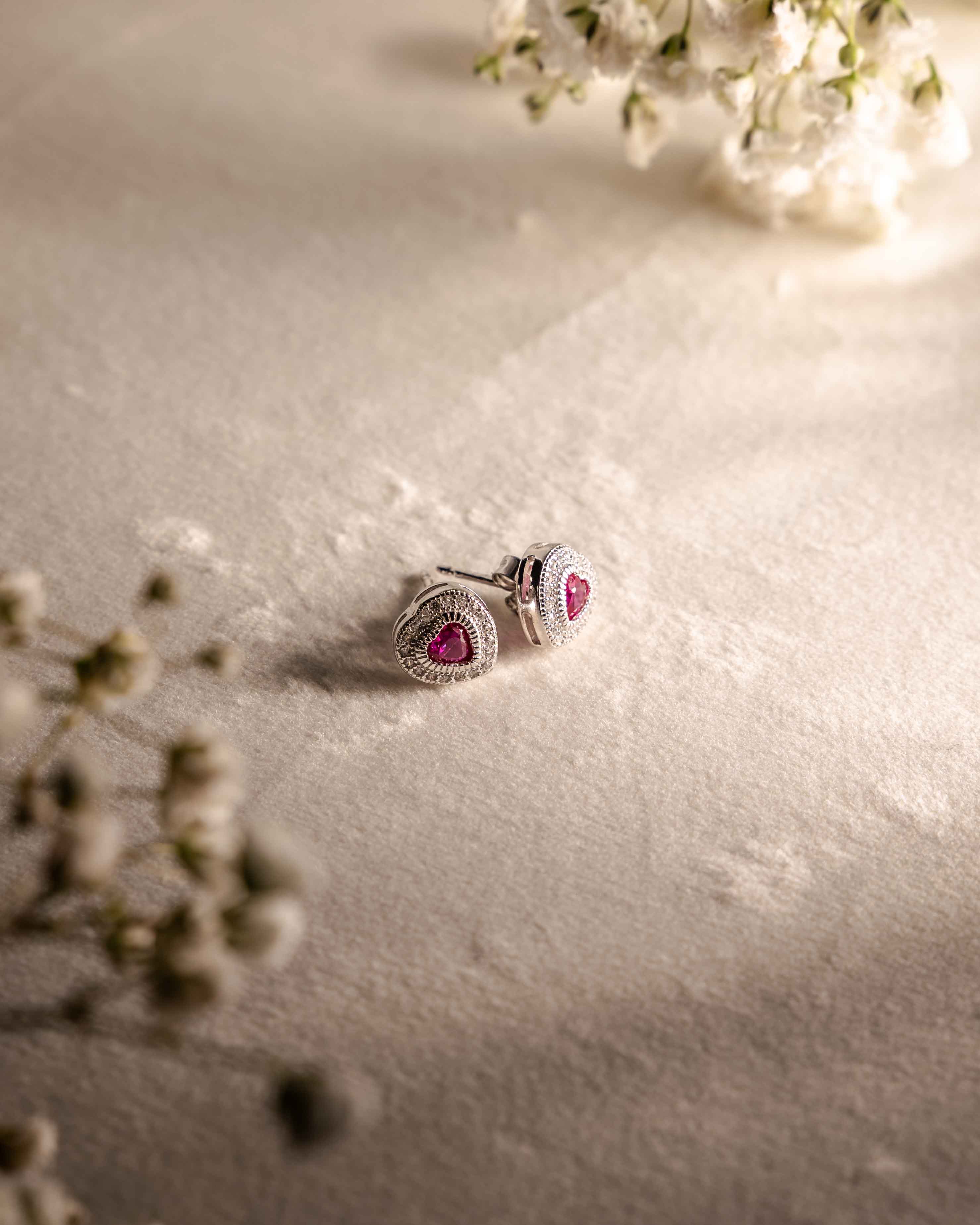 ORECCHINI LINEA MAYRA CUORE MAGENTA ARGENTO 925 E ZIRCONI