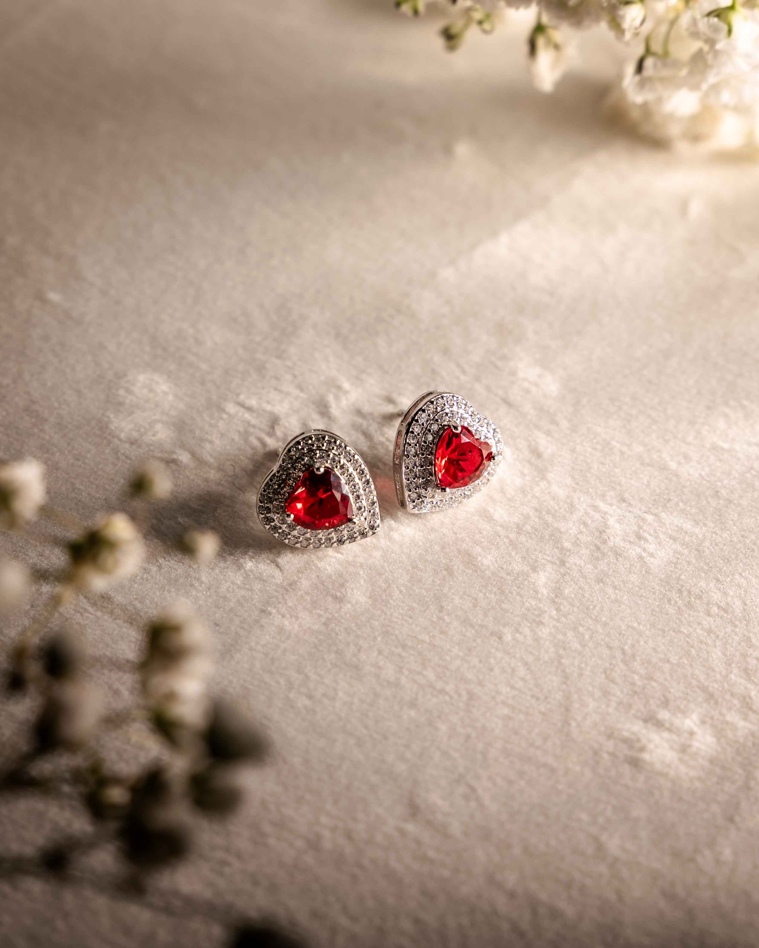 ORECCHINI LINEA CLARISSA CUORE BIG ROSSO IN ARGENTO 925 E ZIRCONI