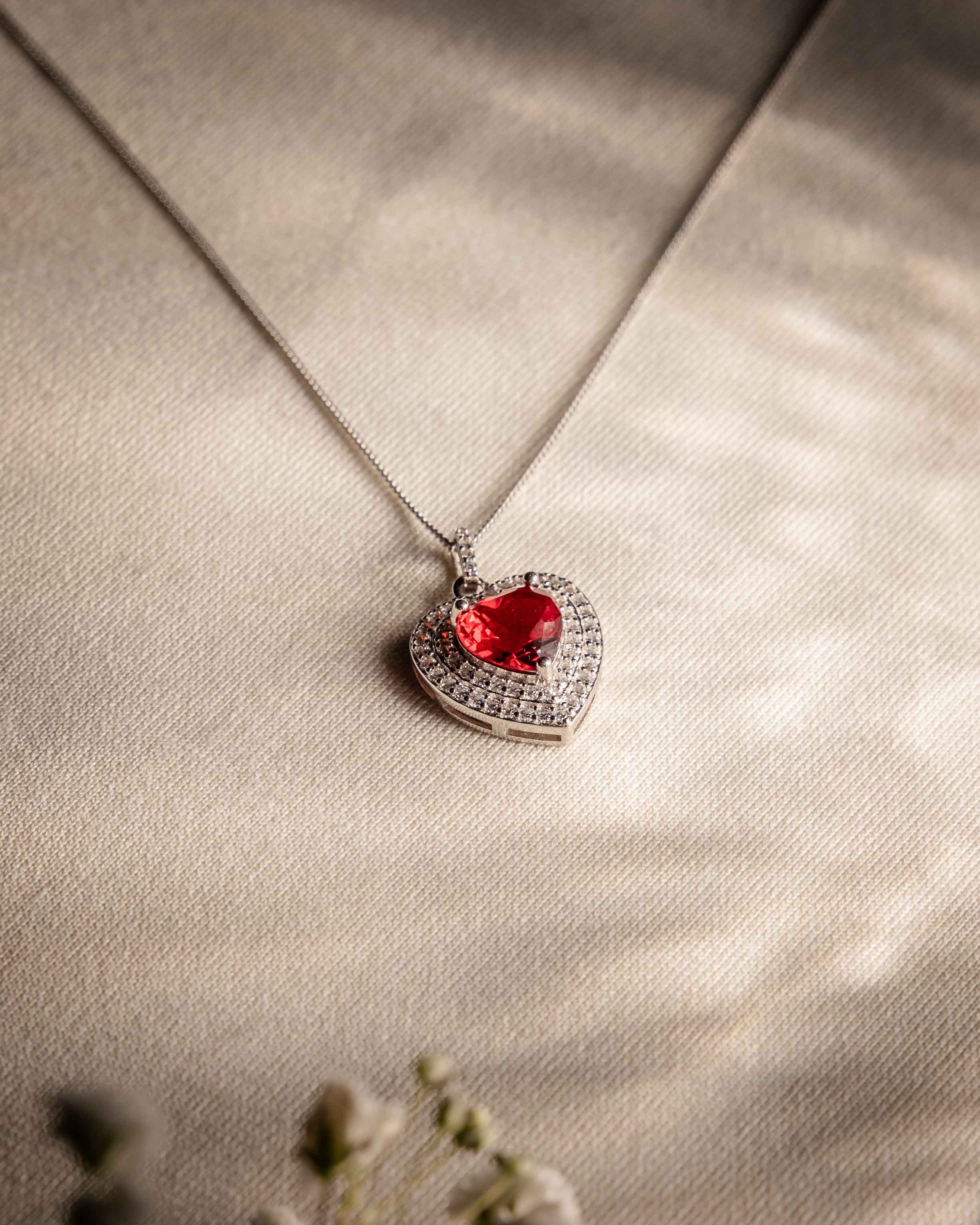 COLLANA LINEA CLARISSA CUORE BIG ROSSO IN ARGENTO 925 E ZIRCONI