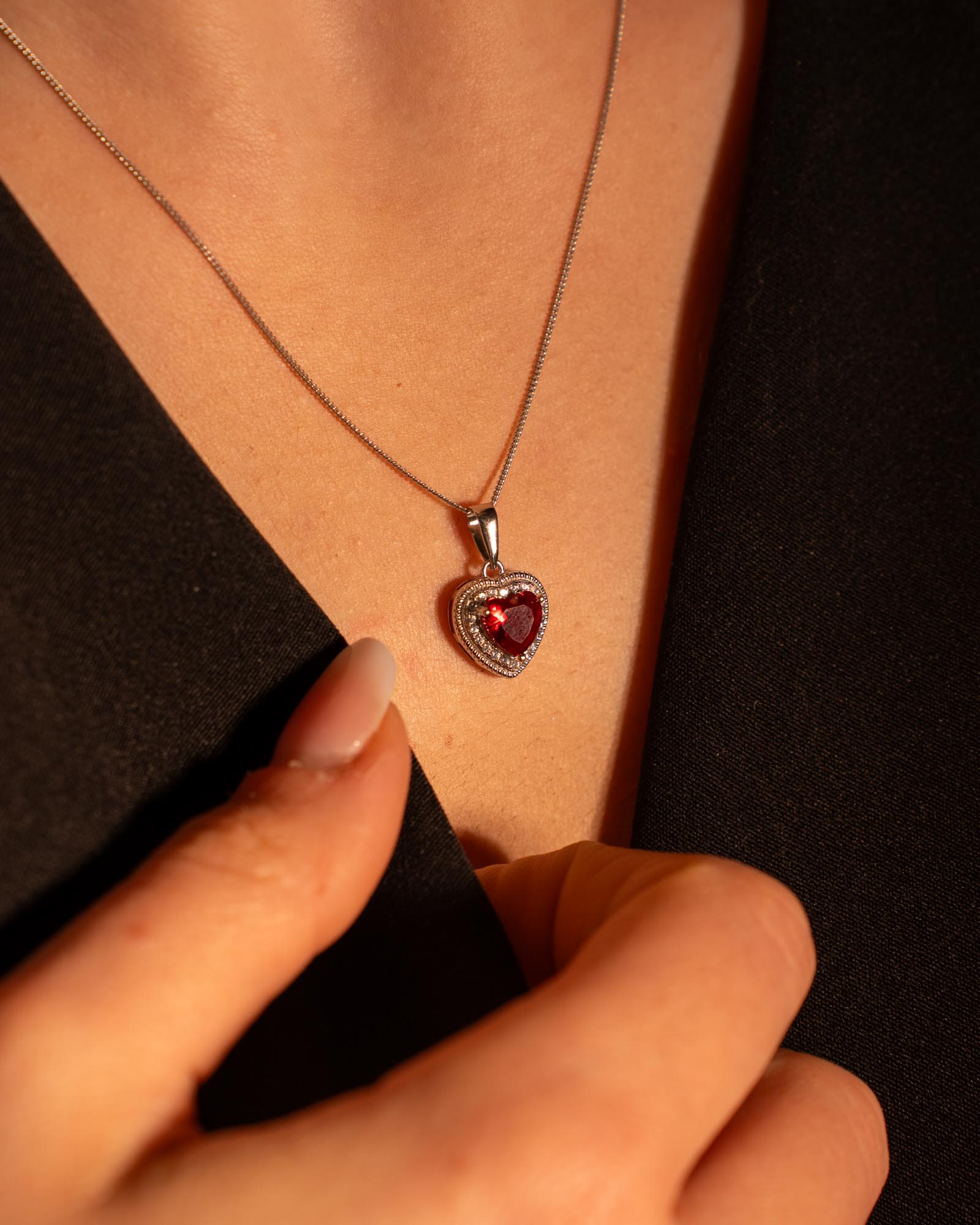 COLLANA LINEA CLARISSA CUORE BIG ROSSO IN ARGENTO 925 E ZIRCONI