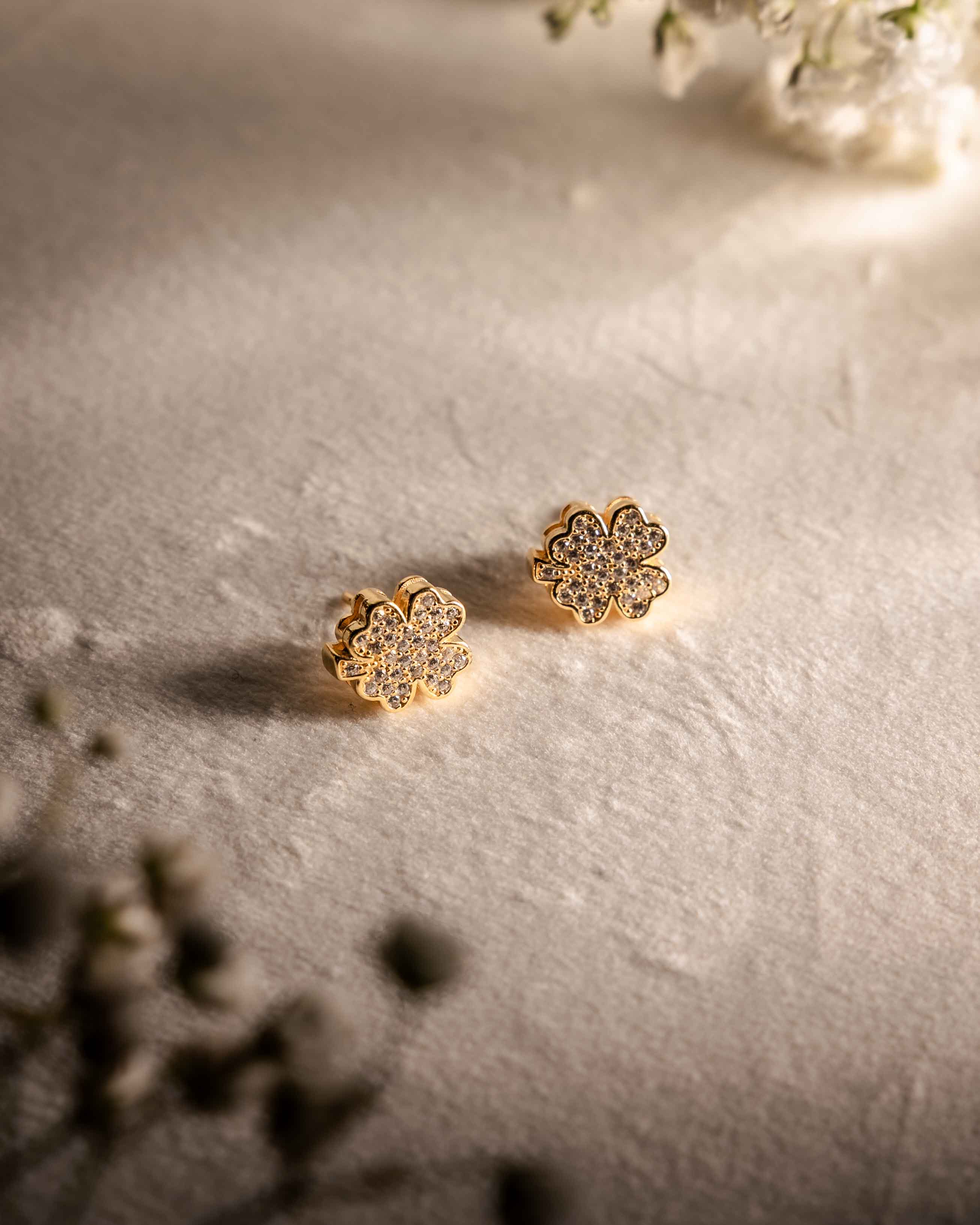 ORECCHINI LINEA QUADRIFOGLIO ORO IN ARGENTO 925 E ZIRCONI