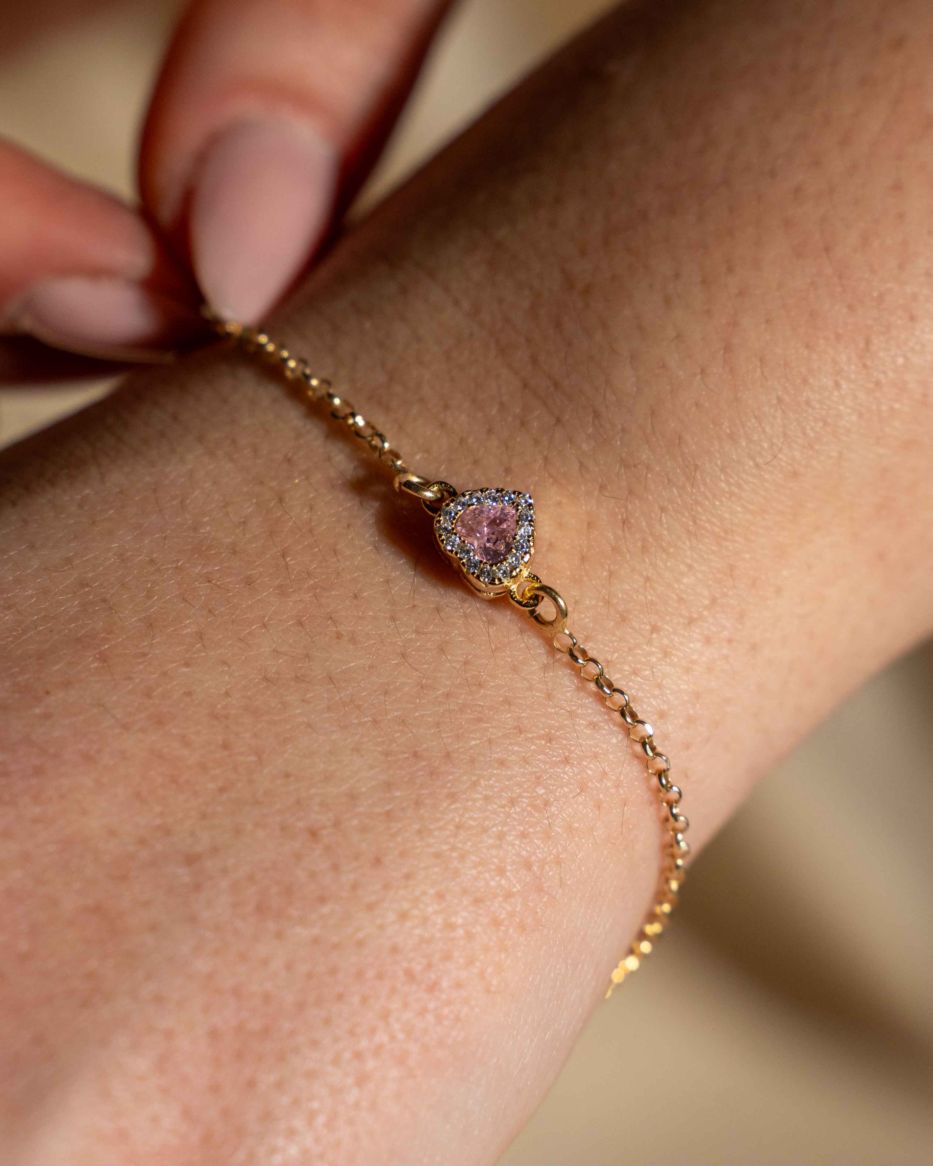 BRACCIALE LINEA EVA ORO ZIRCONE ROSA IN ARGENTO 925