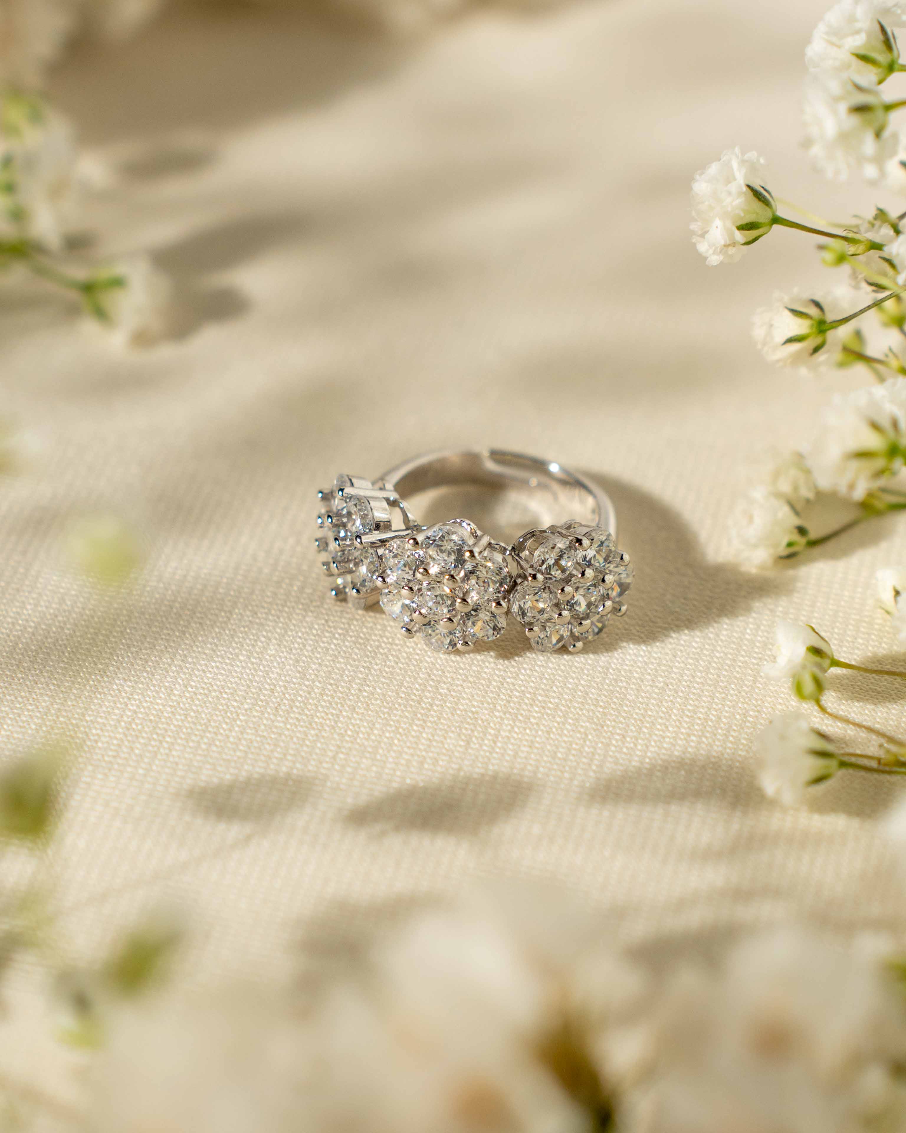 ANELLO LINEA MERY IN ARGENTO 925 TRE FIORI ZIRCONI