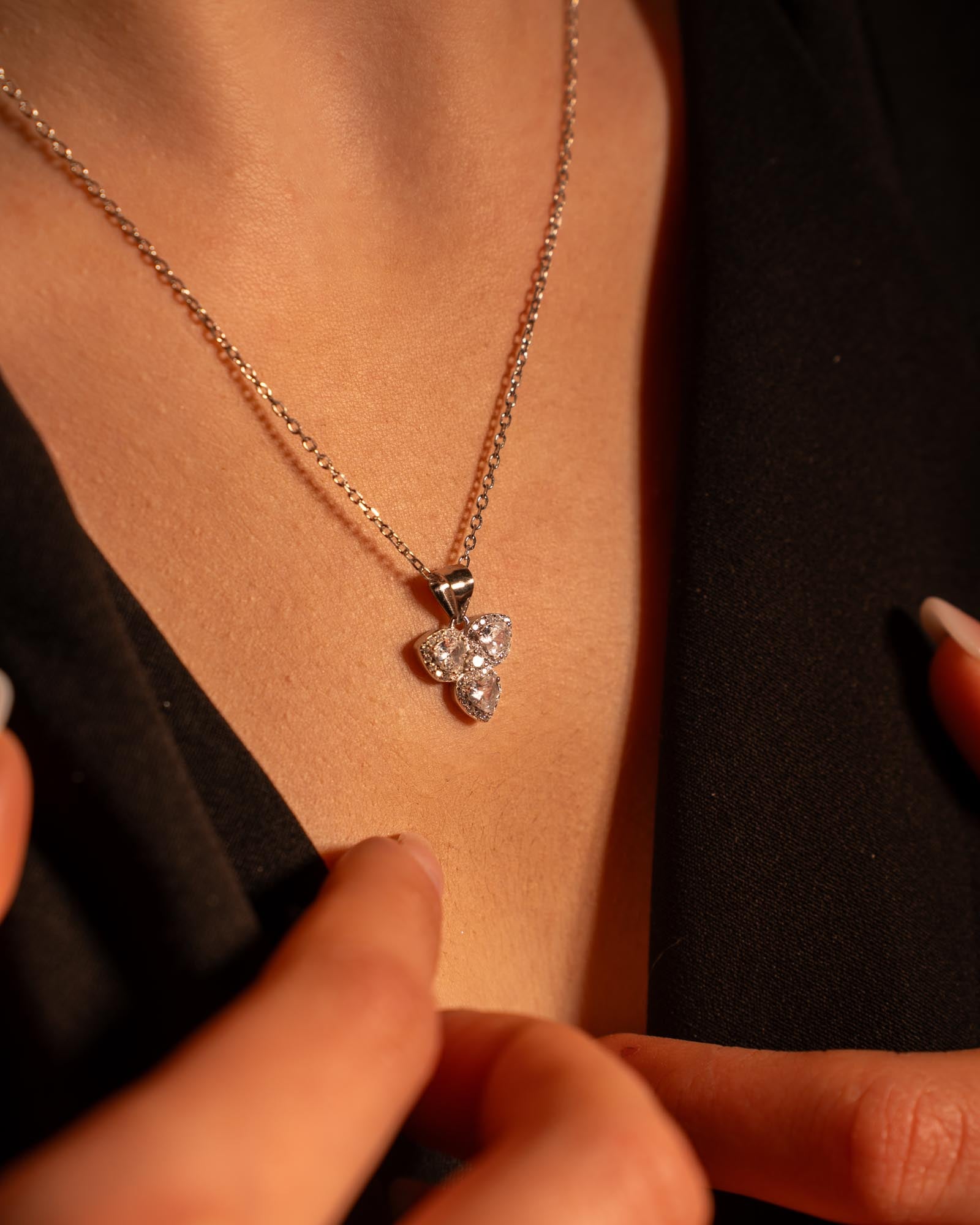 COLLANA TRI DI CUORI IN ARGENTO 925 E ZIRCONI