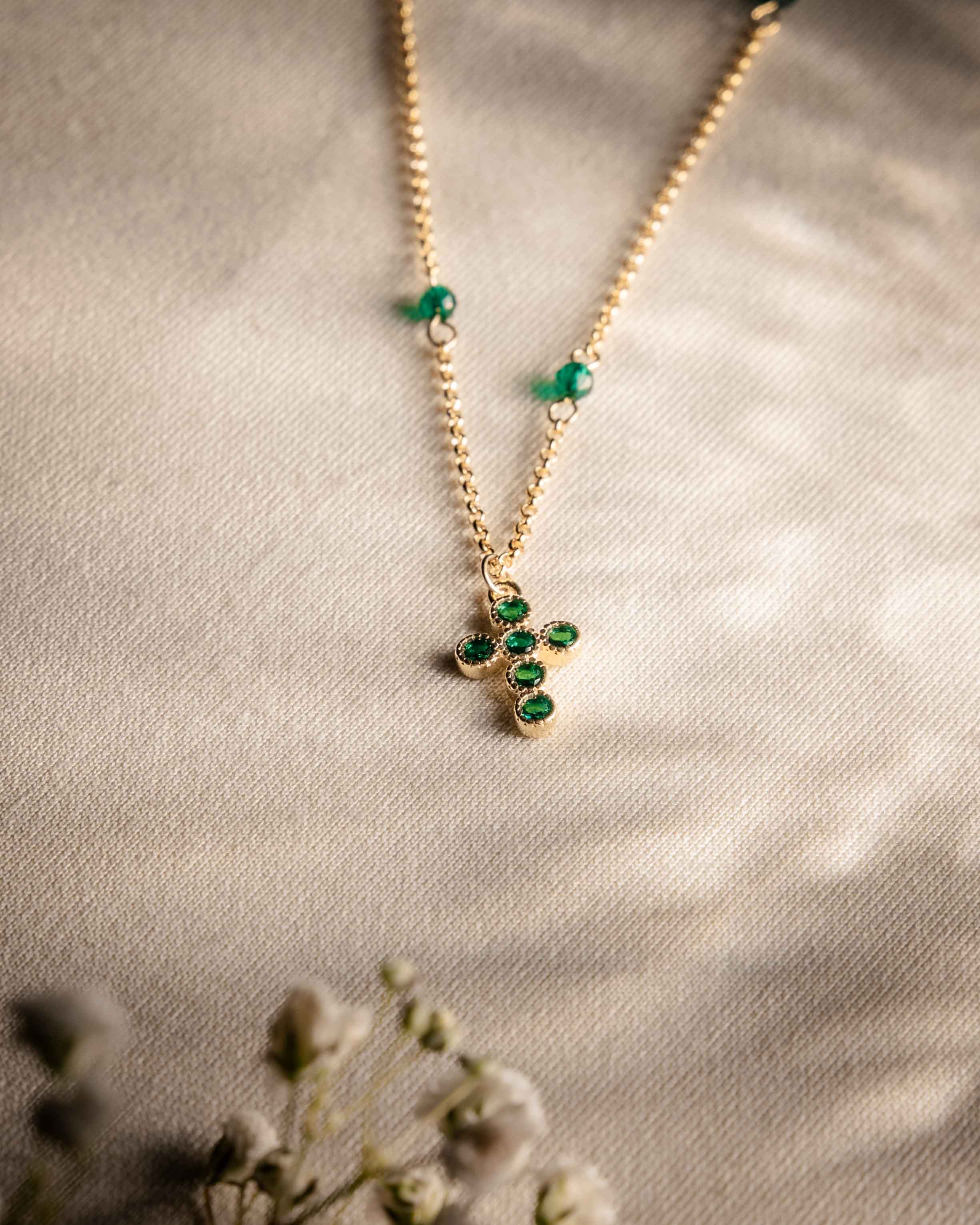 COLLANA ROSARIO ORO E ZIRCONI VERDE IN ARGENTO 925