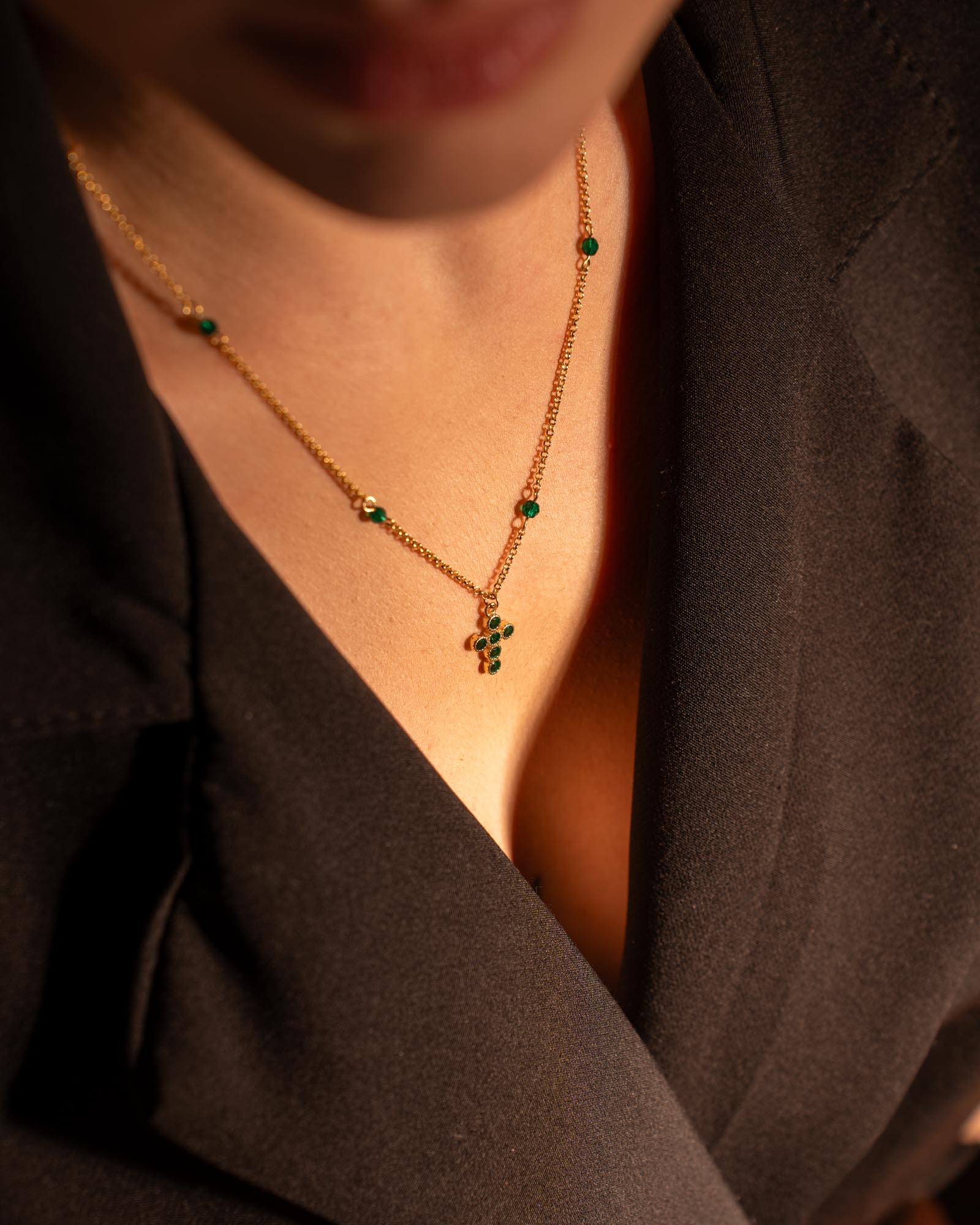 COLLANA ROSARIO ORO E ZIRCONI VERDE IN ARGENTO 925