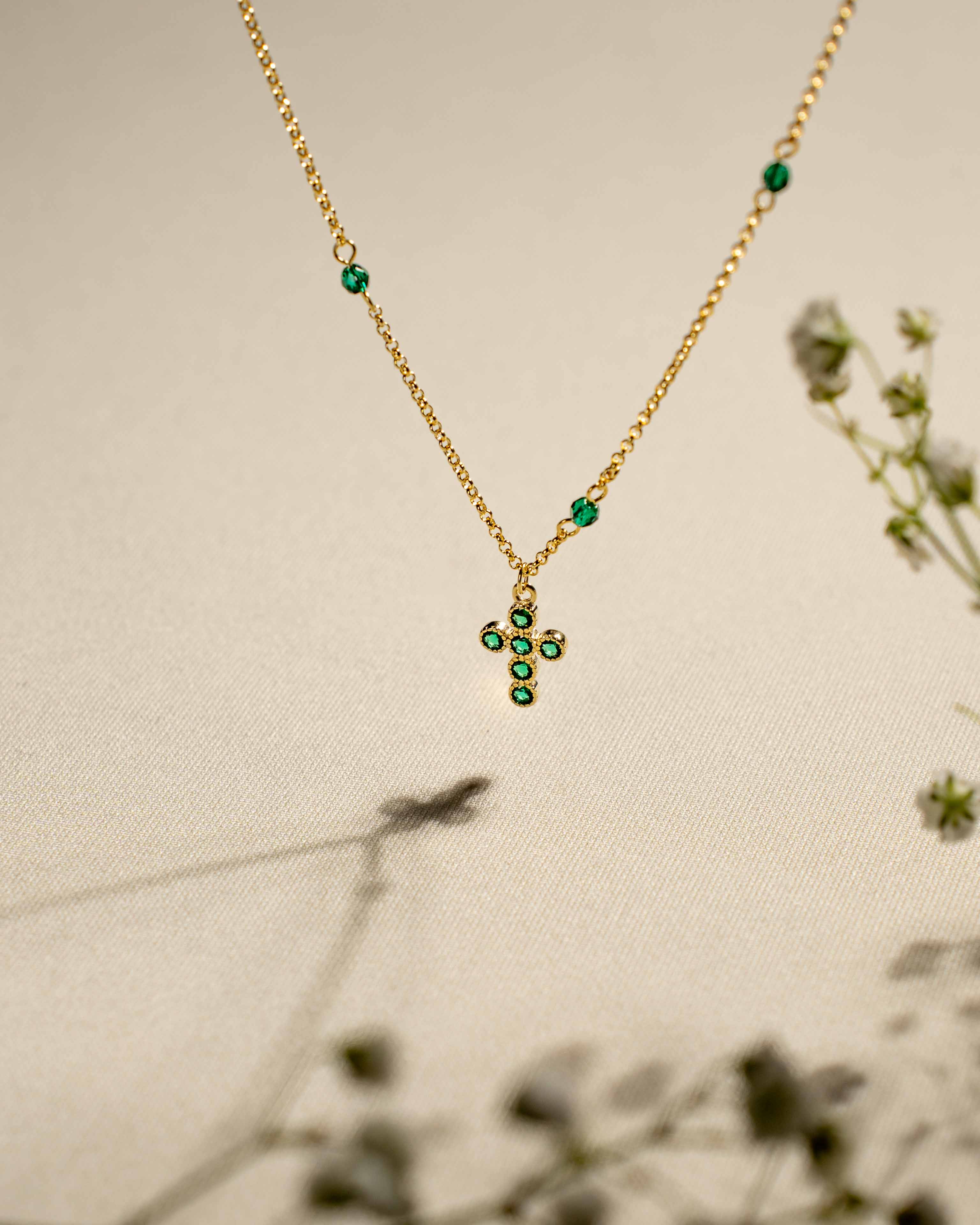 COLLANA ROSARIO ORO E ZIRCONI VERDE IN ARGENTO 925