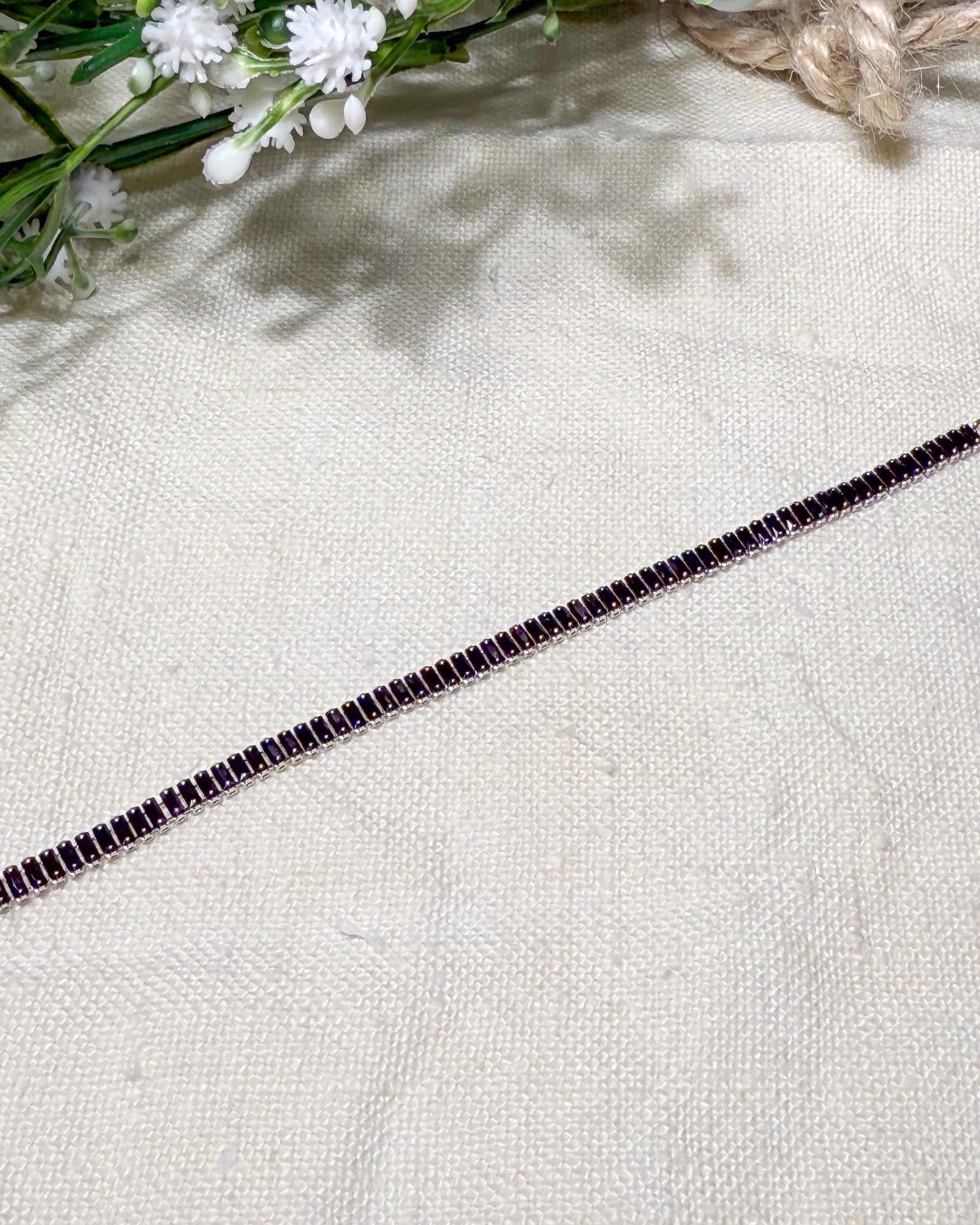 BRACCIALE TENNIS BAGUETTE ZIRCONI NERI ARGENTO 925