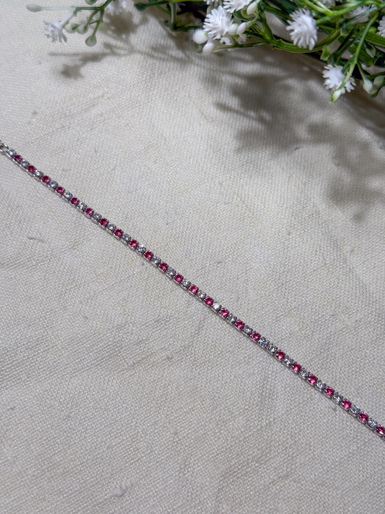 BRACCIALE TENNIS BASIC 25mm ZIRCONI BIANCO/ROSSO ARGENTO 925