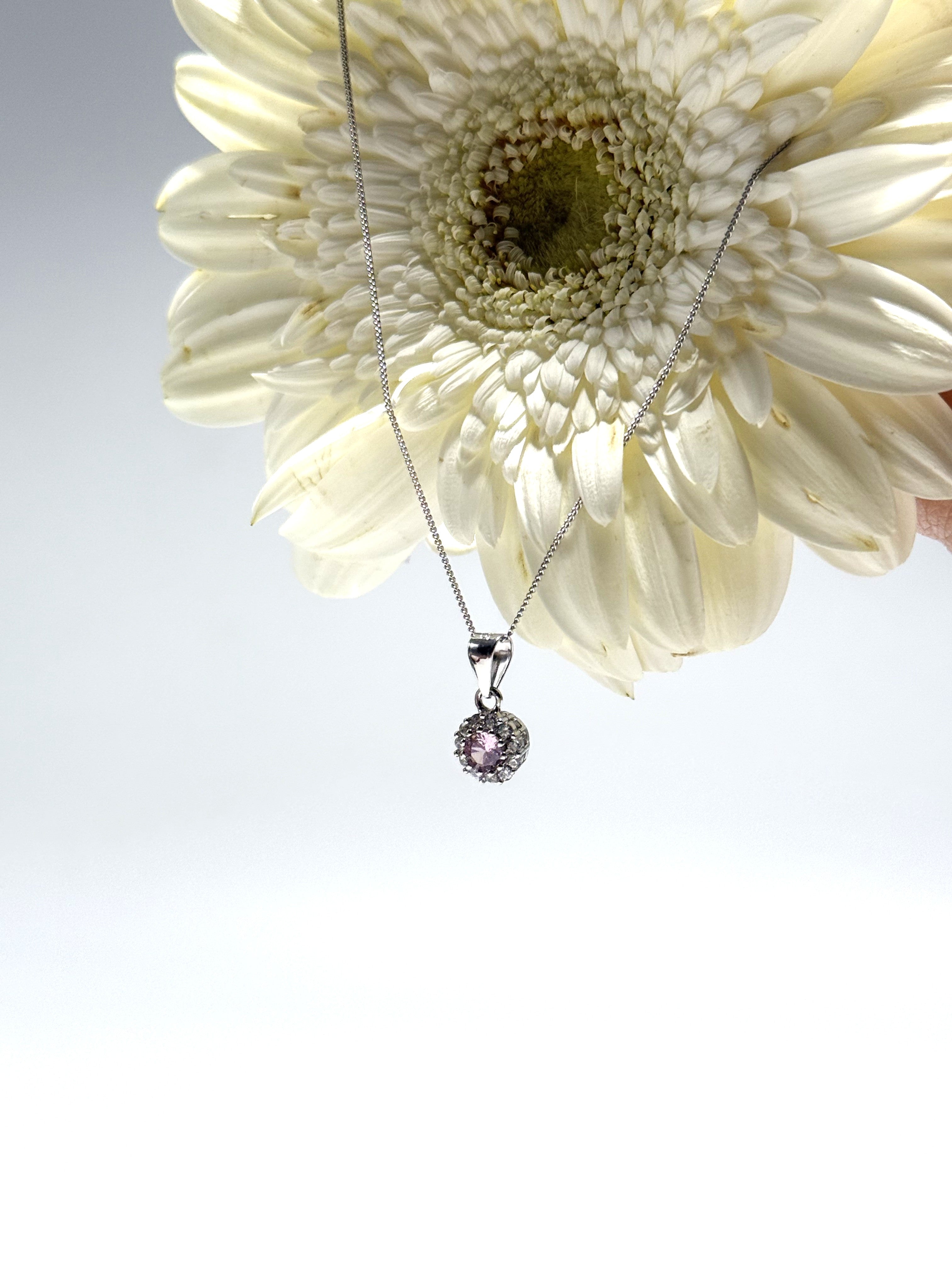 COLLANA LINEA DARIA CON ZIRCONI BIANCHI E ROSA IN ARGENTO 925