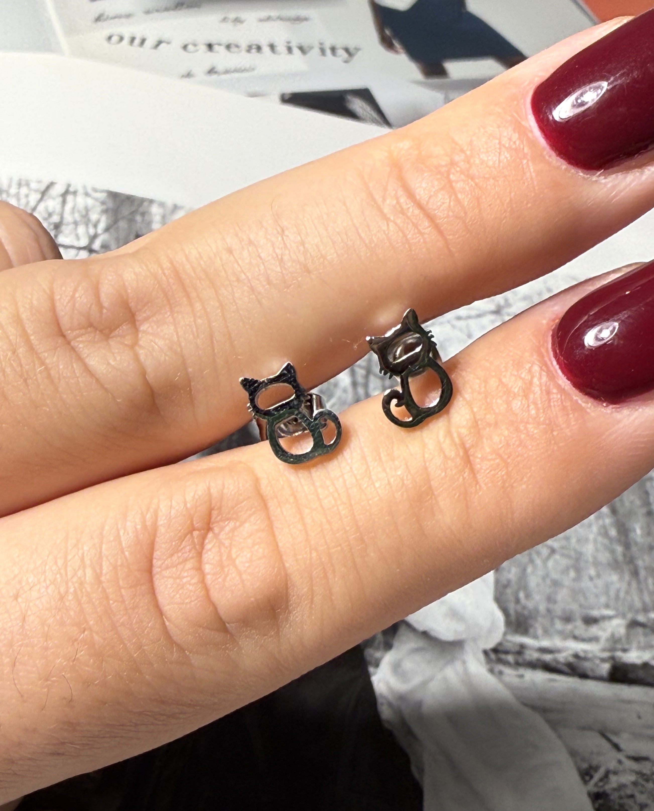 ORECCHINI SAGOMA GATTO ACCIAIO 304 SILVER