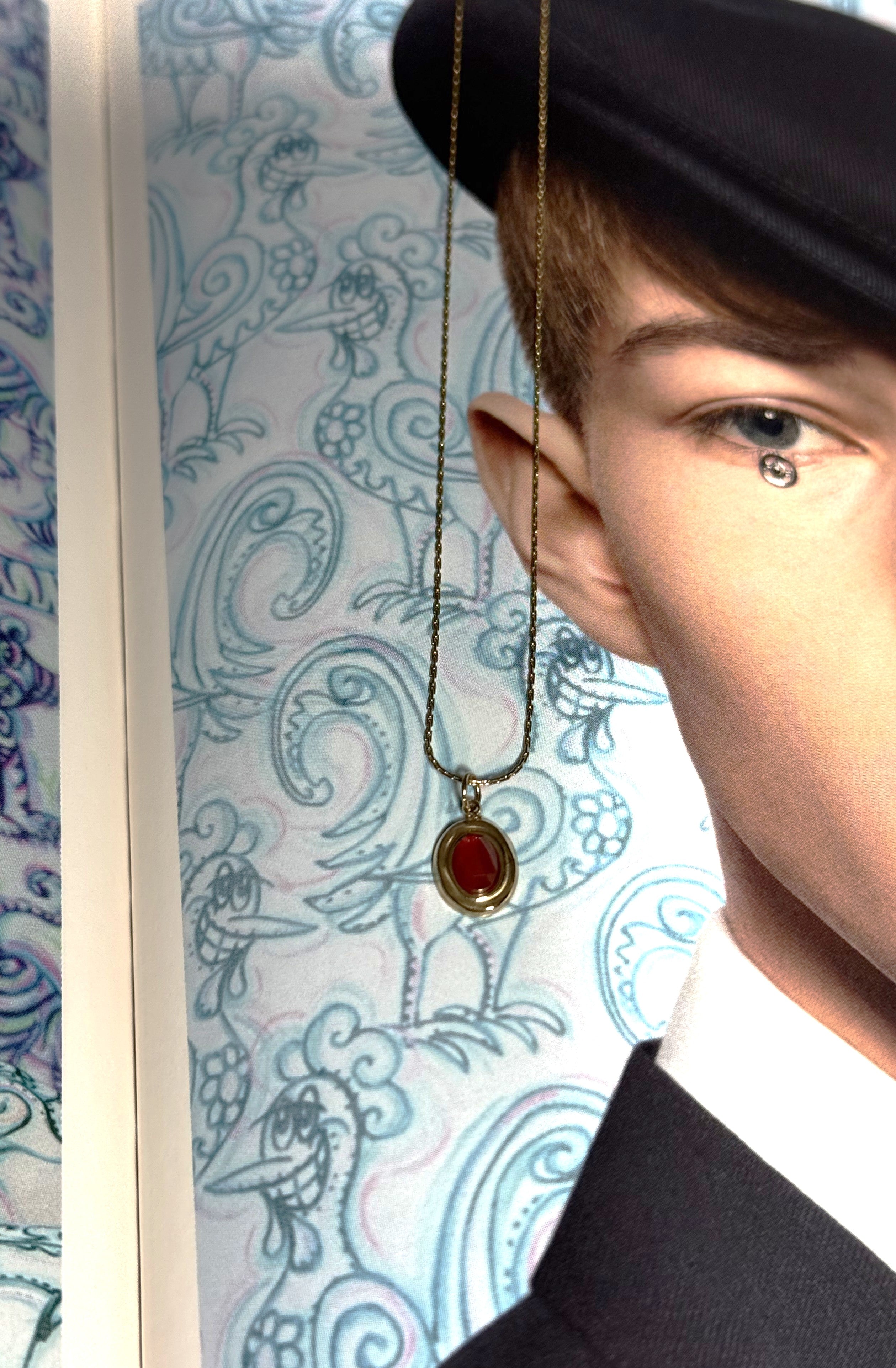 COLLANA BON TON PIETRA ROSSA ACCIAIO 316L GOLD