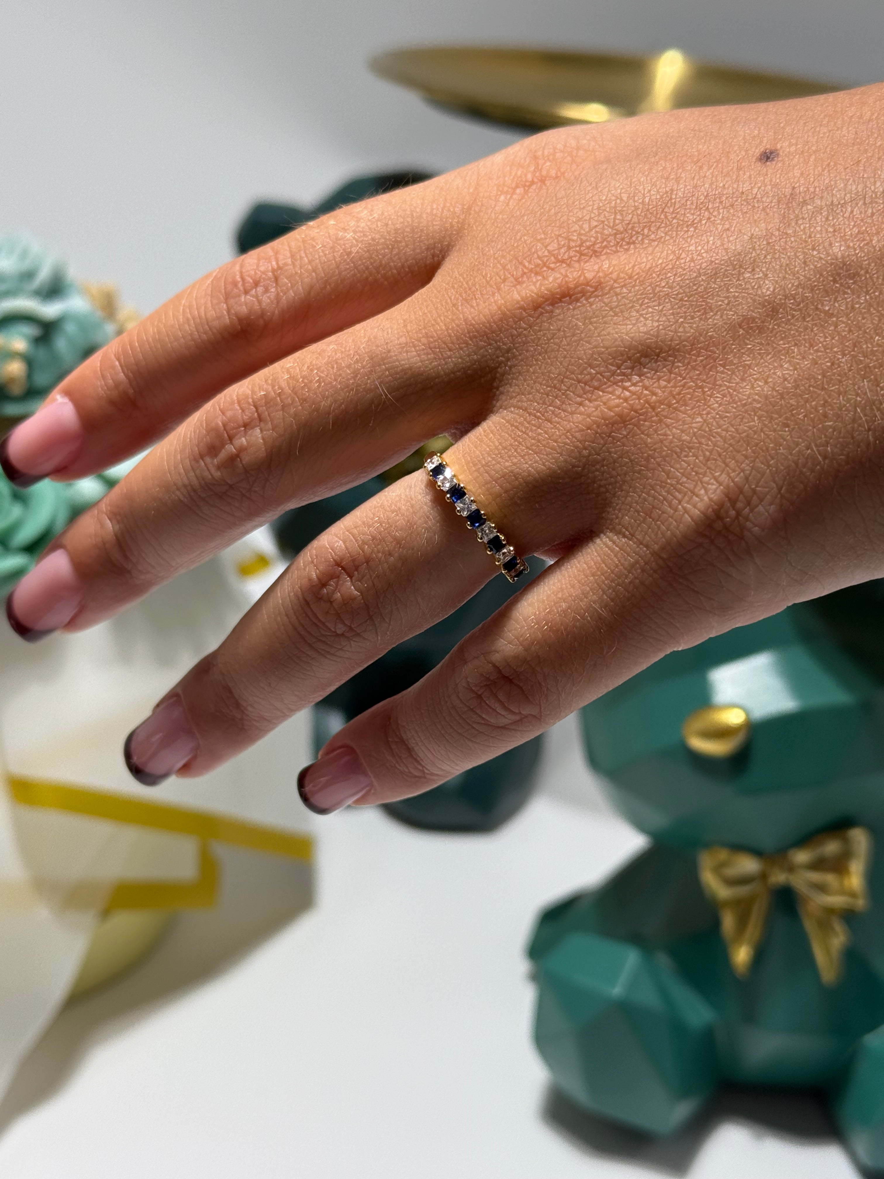 ANELLO ADELE ARGENTO 925 COL.ORO ZIRCONI BIANCO/BLU