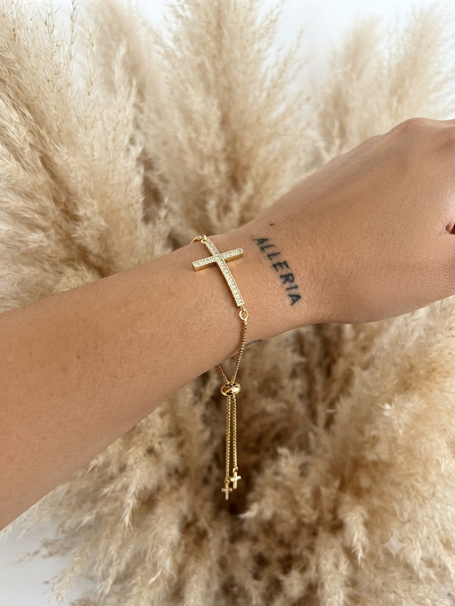 BRACCIALE SALISCENDI CROCE ACCIAIO GOLD