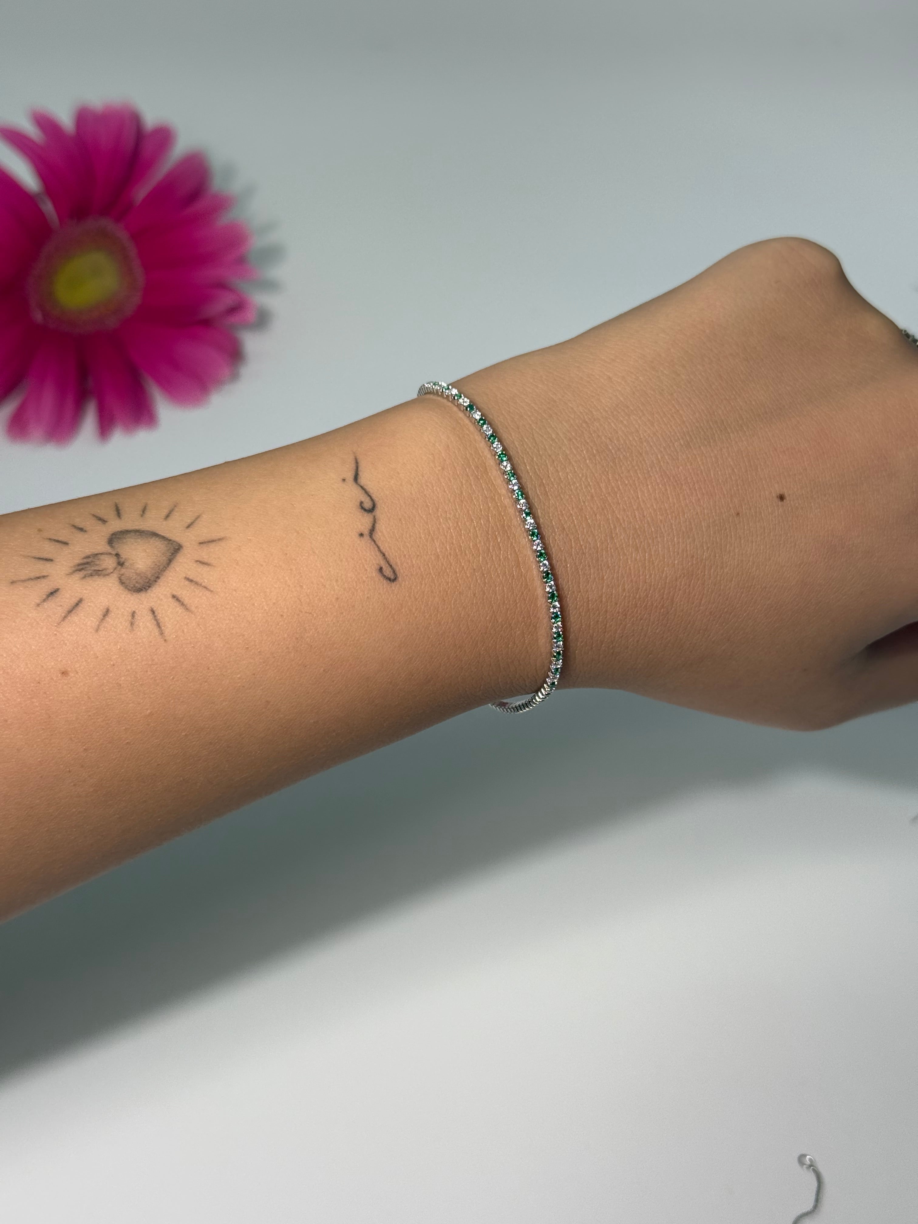 BRACCIALE TENNIS BASIC 1,5MM VERDE/BIANCO ARGENTO 925