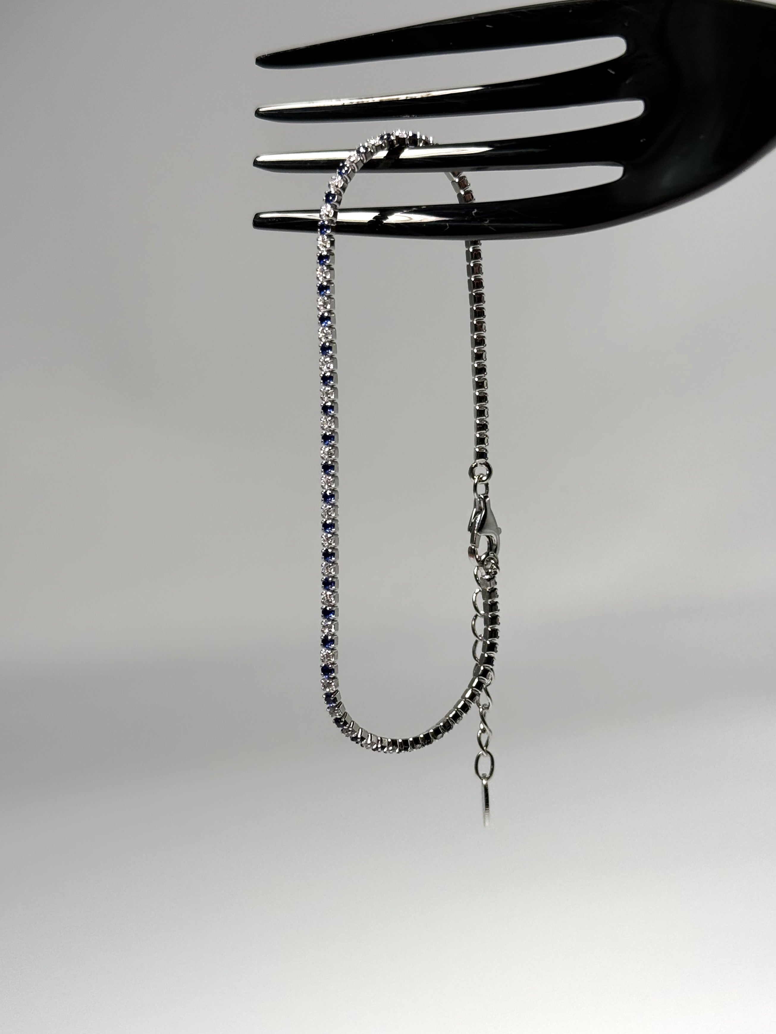 BRACCIALE TENNIS BASIC 1,5MM BLU/BIANCO ARGENTO 925