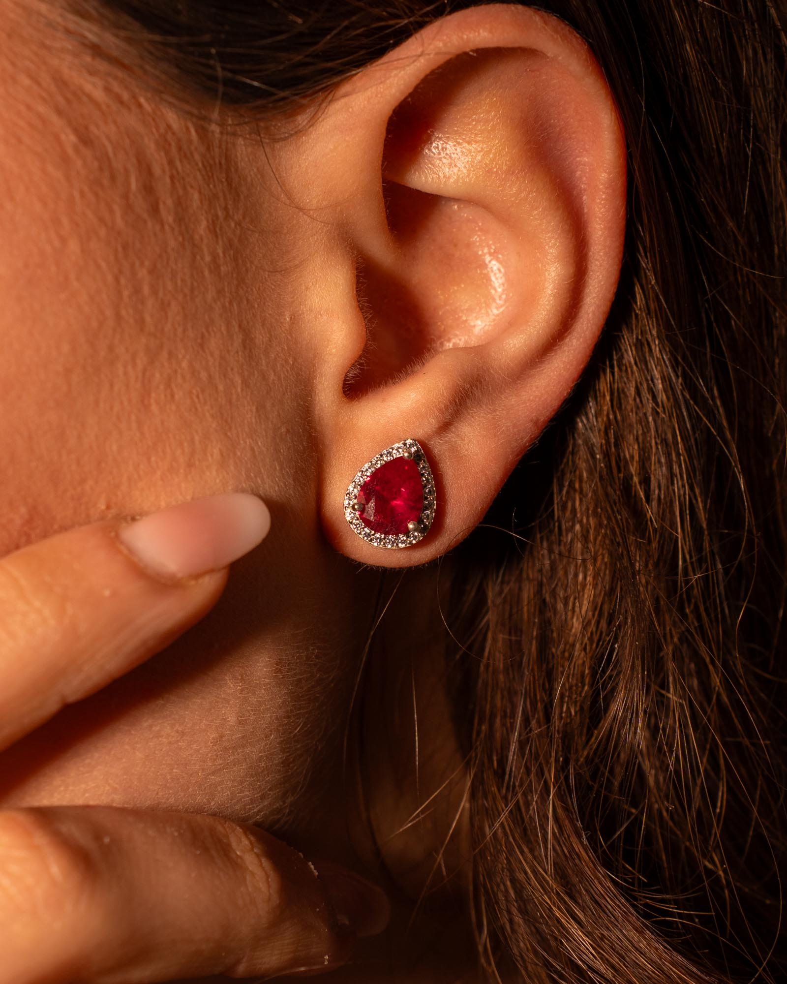 ORECCHINI LINEA ANGELICA GOCCIA ROSSA IN ARGENTO 925 E ZIRCONI