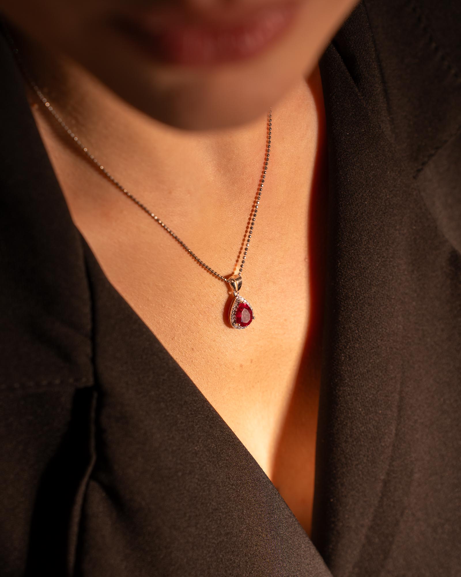 COLLANA LINEA ANGELICA GOCCIA ROSSA IN ARGENTO 925 E ZIRCONI