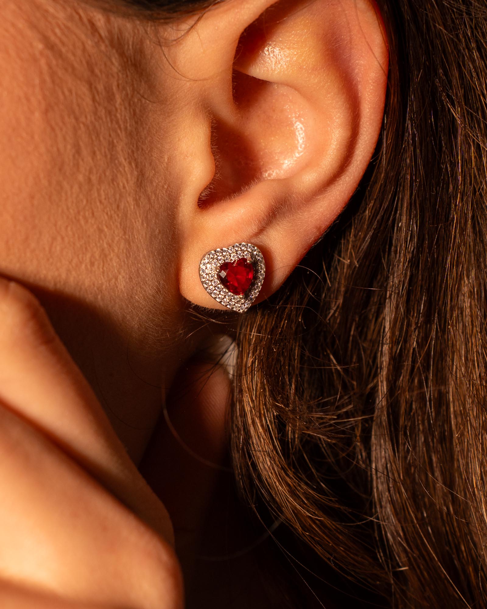 ORECCHINI LINEA CLARISSA CUORE BIG ROSSO IN ARGENTO 925 E ZIRCONI
