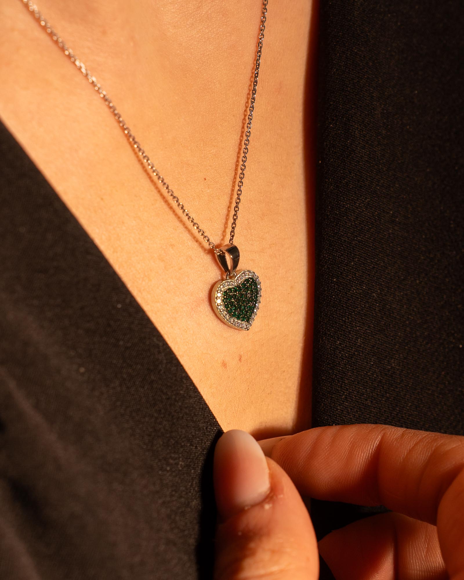 COLLANA LINEA MARA VERDE ZIRCONI PAVE' IN ARGENTO 925