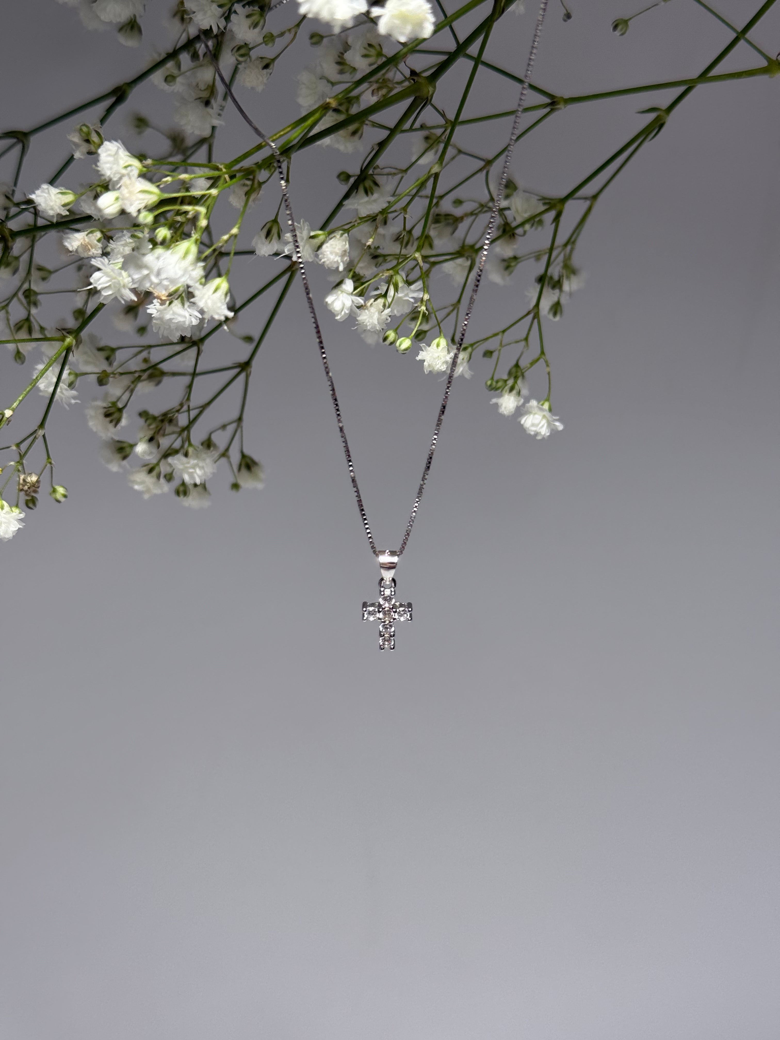 COLLANA CON CROCE (1CM) CON ZIRCONI IN ARGENTO 925
