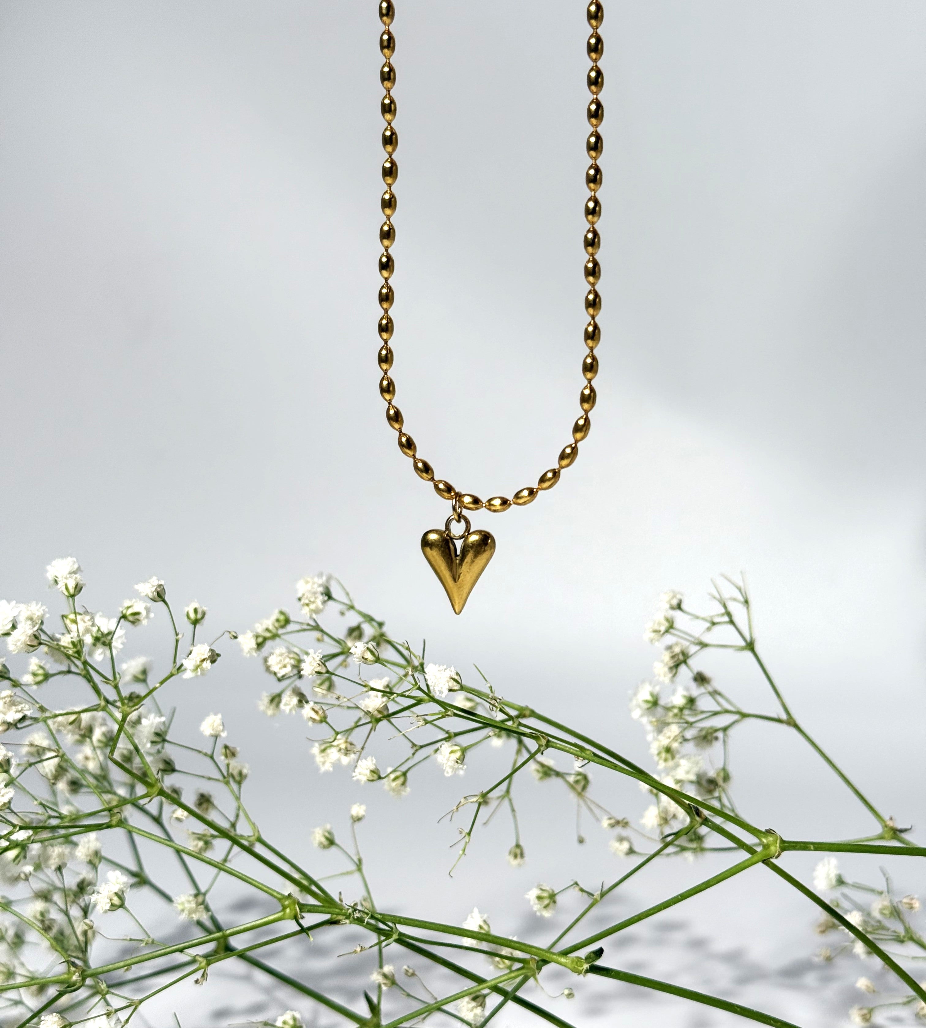 COLLANA PALLINA CUORE PUNTA ACCIAIO 304 GOLD