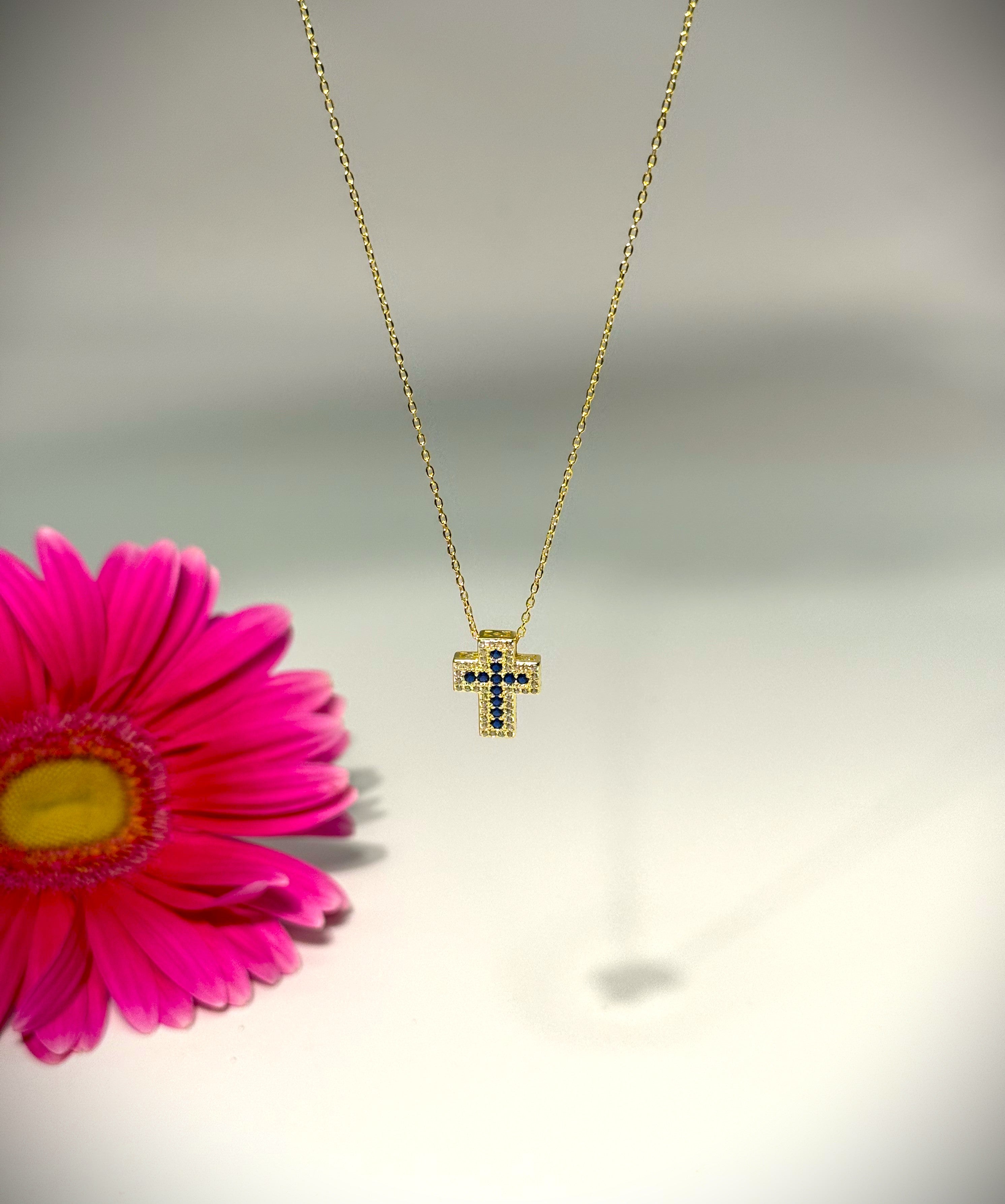 COLLANA ADELE ARGENTO 925 COL.ORO ZIRCONI BLU/BIANCHI