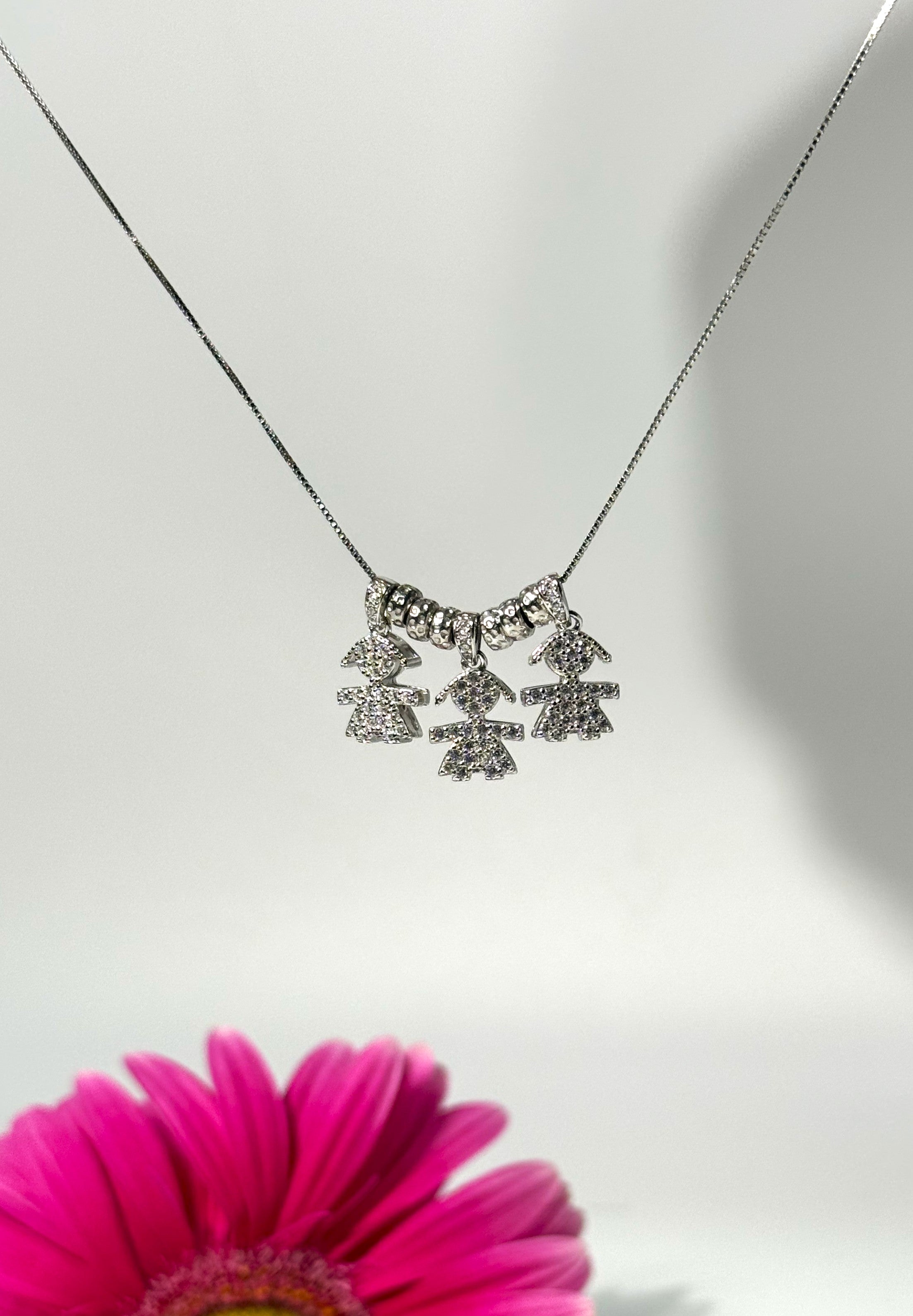 COLLANA CON TRE CIONDOLI  BIMBA ZIRCONATO (1.5CM) IN ARGENTO 925