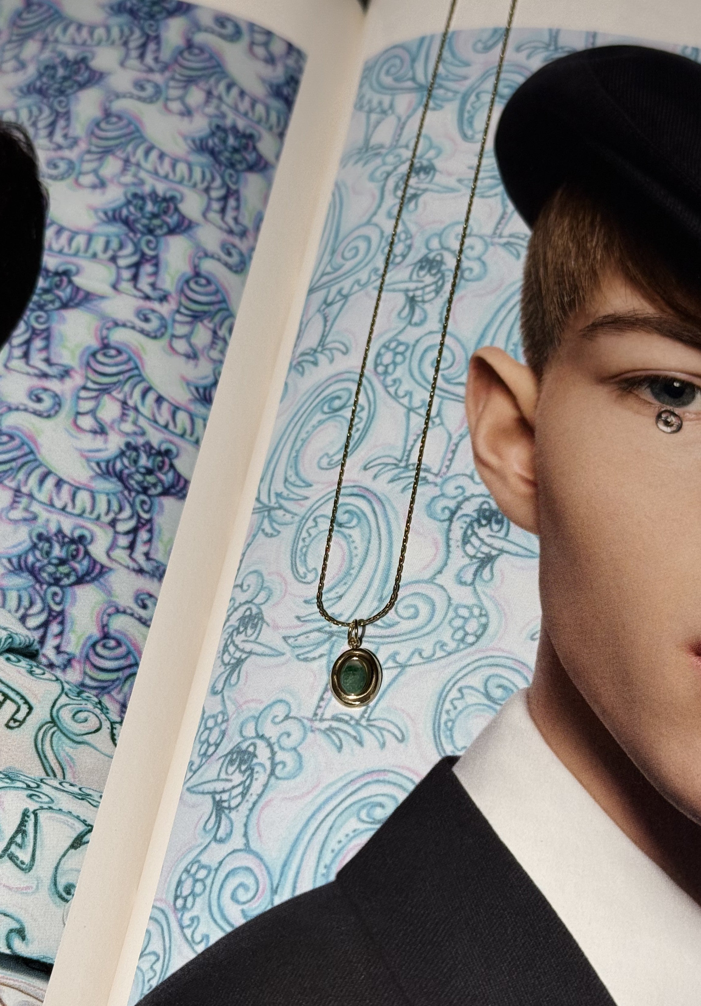 COLLANA BON TON PIETRA VERDE ACCIAIO 316L GOLD