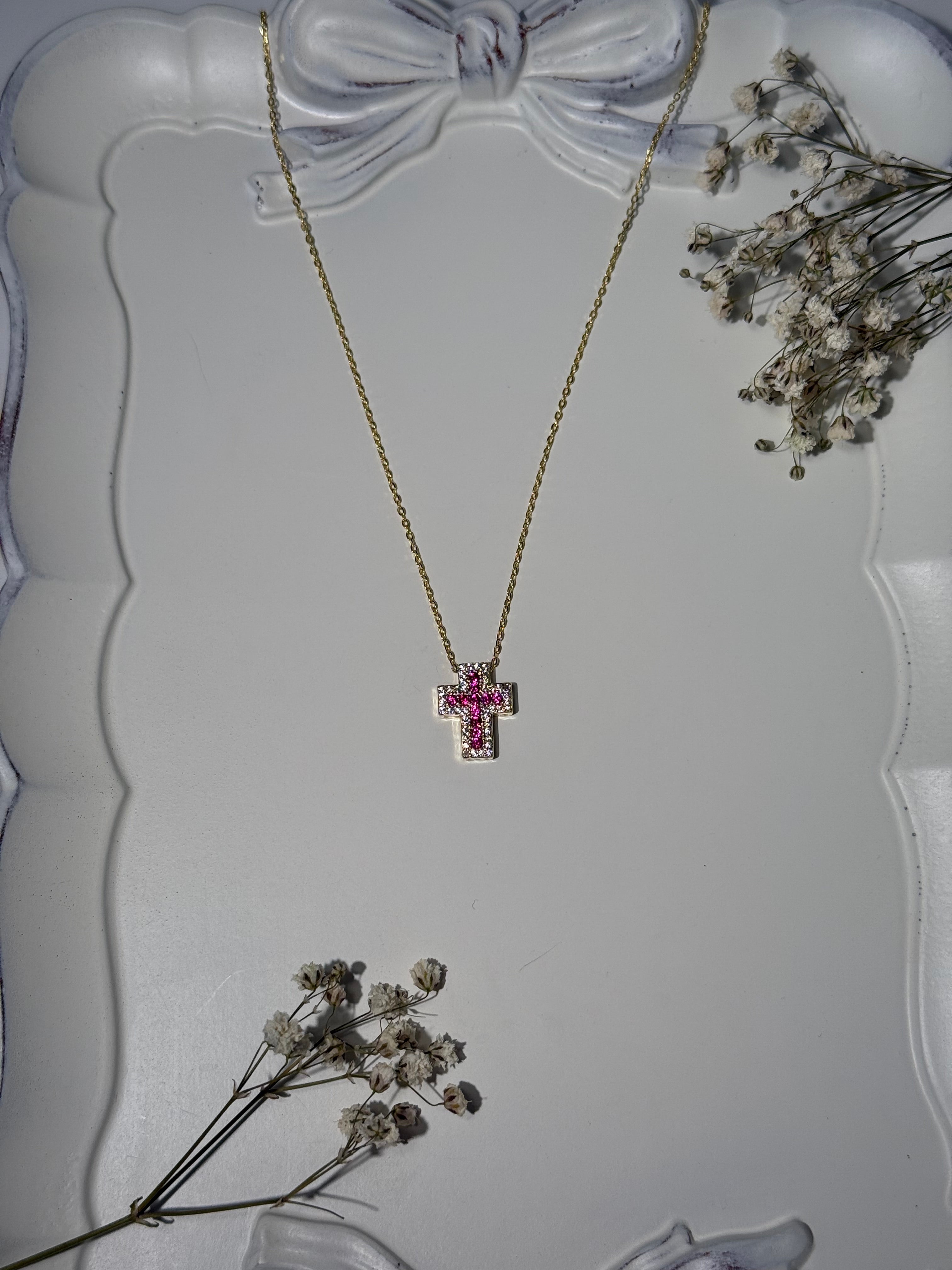 COLLANA ADELE ARGENTO 925 COL.ORO ZIRCONI MAGENTA/BIANCHI