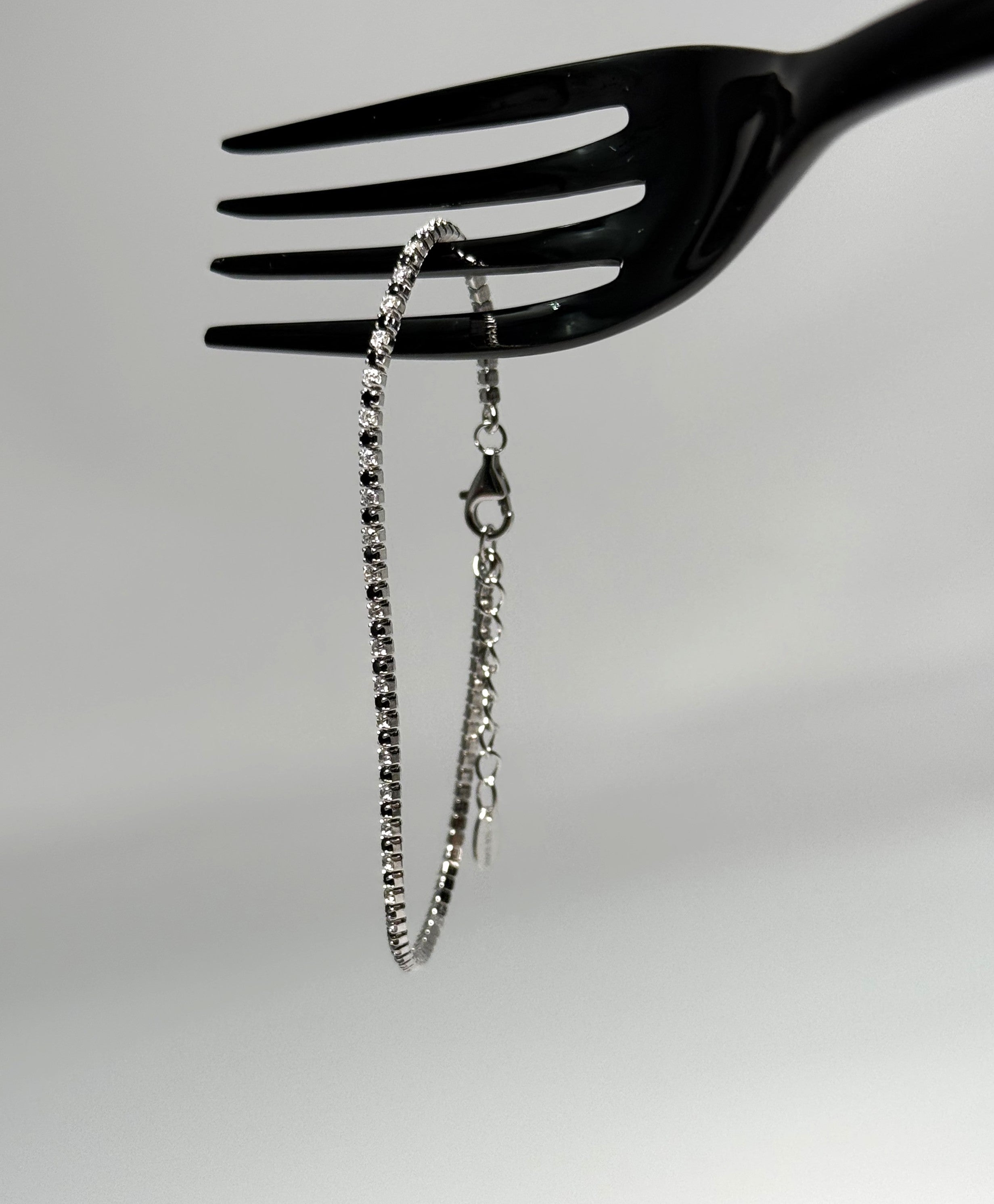 BRACCIALE TENNIS BASIC 1,5MM NERO/BIANCO ARGENTO 925