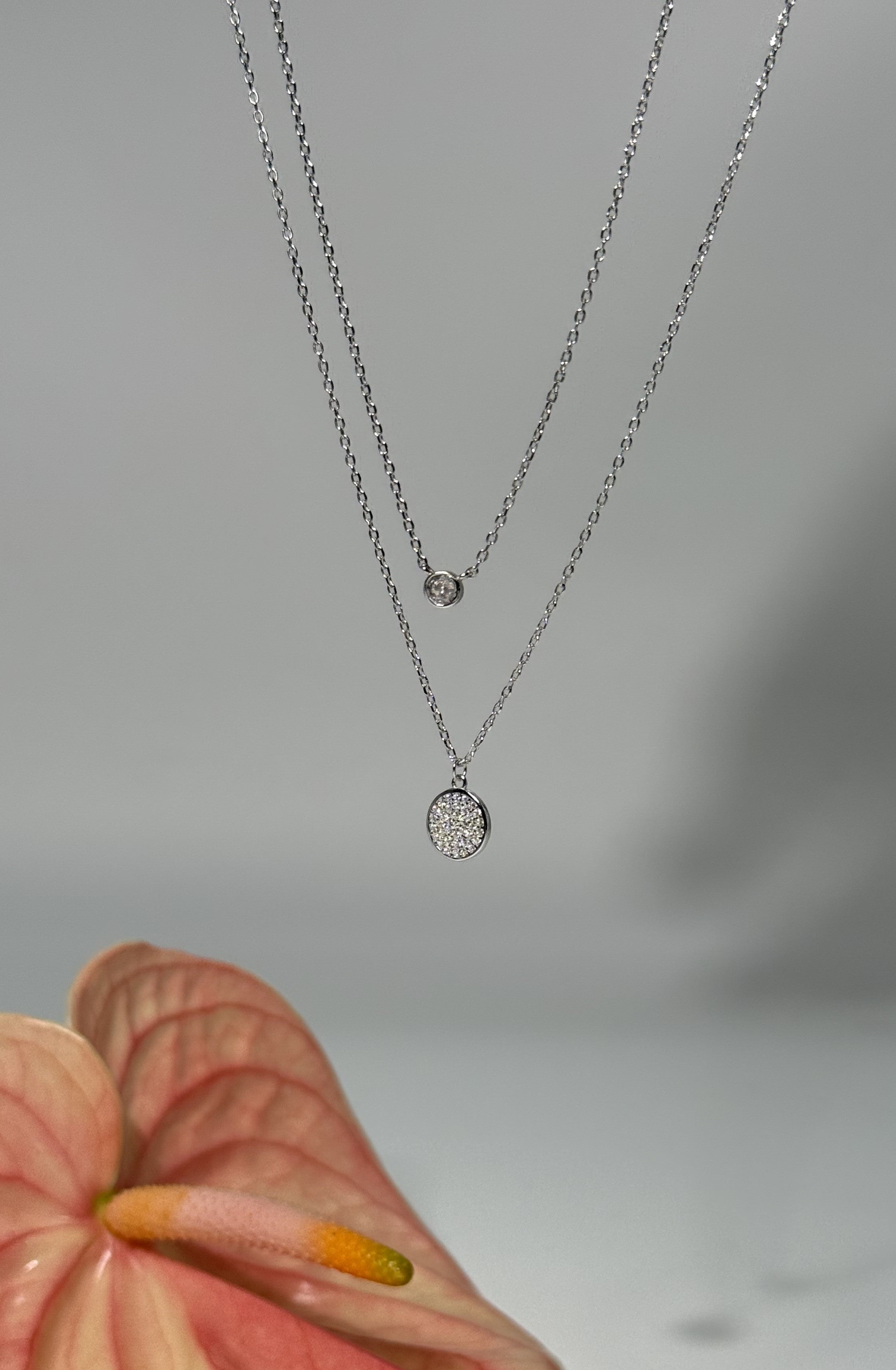 COLLANA DOPPIO FILO PUNTO LUCE E BOTTONCINO ARGENTO 925